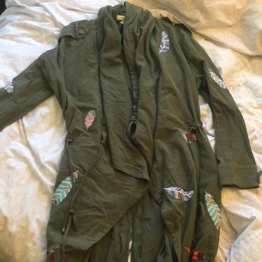 Green feather embroidered army jacket